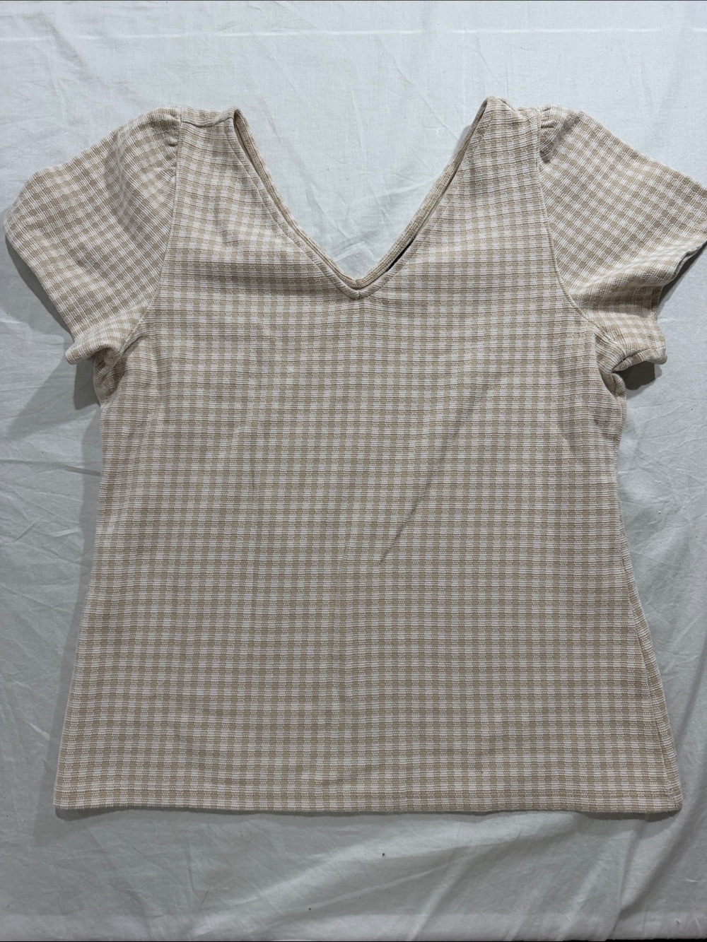 Ann Taylor Beige Check V-Neck Women's Top